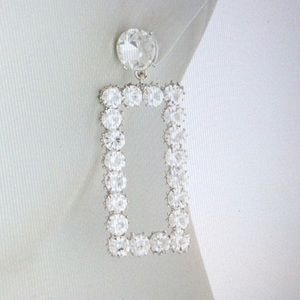 Rectangle Geometrical Crystal Drop Earrings NWOT
